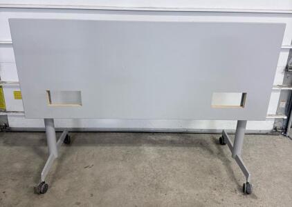 Flip-Top Training Table, 60"x24", Silver Frame, Laminate Top, Casters, Cable Cutouts