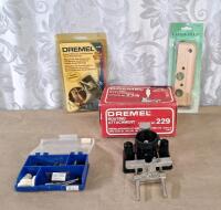 (1) Dremel Routing Attachment, Model 229, (1) Dremel Lawn Mower & Garden Tool Sharpener, (1) Dremel 25-Piece Acessory Kit & (1) Radius Hand Plane