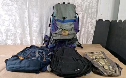 (1) Kelty Backpack & (2) Day Packs & (1) Hydration Pack