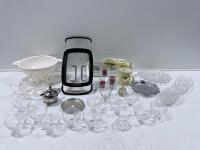 Assorted KitchenAid Dish Rack, Glass Teacup Set, Teapot, Colander, Plates, Rev-A-Shelf Lot