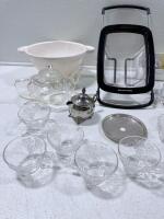 Assorted KitchenAid Dish Rack, Glass Teacup Set, Teapot, Colander, Plates, Rev-A-Shelf Lot - 9
