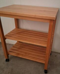 Wooden Kitchen Utility Cart with Slatted Shelves and Casters