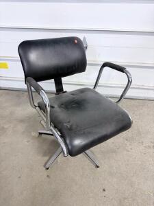 Vintage Mid-Century Salon/Barber Chair, Chrome Frame, Black Vinyl, Swivel 4-Star Base