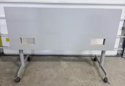 Flip-Top Training Table, 60"x24", Silver Frame, Laminate Top, Casters, Cable Cutouts
