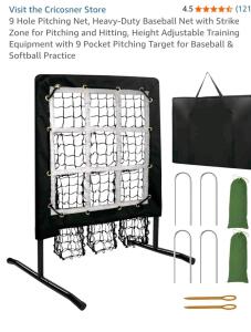 Like New Cricosner 9 Hole Adjustable Pitching Net with Strike Zone, 3 Height Levels, Includes Carrying Case (Stock photo used)