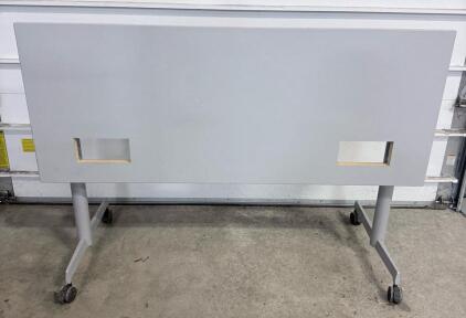 Flip-Top Training Table, 60"x24", Silver Frame, Laminate Top, Casters, Cable Cutouts