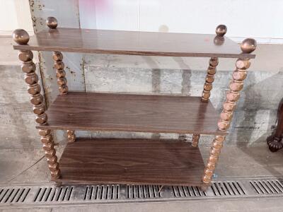 Three-Tier Bobbin Leg Wooden Shelf Bookcase, 36"x12"x30", Dark Wood, Decorative Turned Legs