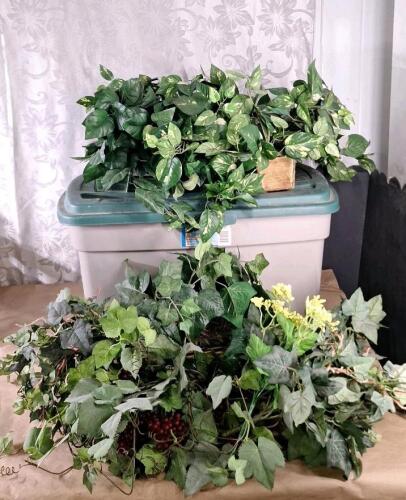 Large Storage Tote Of Artificial Ivy