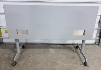 Flip-Top Training Table, 60"x24", Silver Frame, Laminate Top, Casters, Cable Cutouts