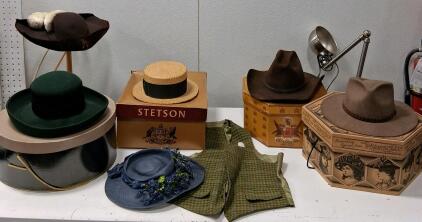 Stetson Boater, Knox & MaryJean Fedora Hats w/ Boxes, Vintage Women&rsquo;s Hats & Vest Lot