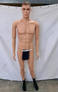 Full Body Male Mannequin, 6'0" Tall, Fiberglass/Plastic, Glass Base, Detachable Arms, K10 Mark