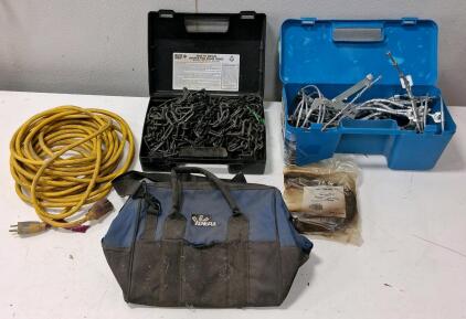 Quik Grip QG2229 Tire Chains, Cable Chains, Truck Rubber Adjusters, Extension Cord & Tool Bag Lot