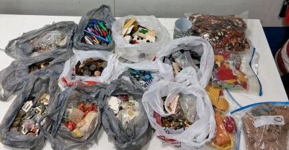 Bulk Lot Vintage Sewing Notions: 500+ Buttons, Trims, Felt, Craft Supplies Multi-Color Assortment