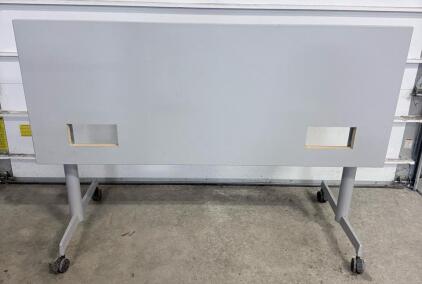 Flip-Top Training Table, 60"x24", Silver Frame, Laminate Top, Casters, Cable Cutouts