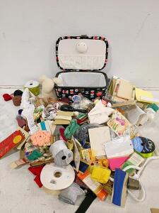 Sewing & Embroidery Supplies Lot with Accessories & Sewing Basket