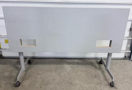Flip-Top Training Table, 60"x24", Silver Frame, Laminate Top, Casters, Cable Cutouts