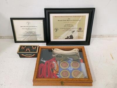 US Marine Corps Collector Bundle: Heritage Certificates, USMC Vanity Plate, Franklin Mint Pins & More