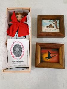 Edwin M. Knowles "Little Red Riding Hood" Dianna Effner Doll w/COA & 2 Framed Carol Paintings