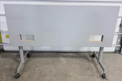 Flip-Top Training Table, 60"x24", Silver Frame, Laminate Top, Casters, Cable Cutouts