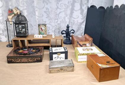 Lot Of Assorted Decorative Small Wooden & Metal Boxes & Assorted Table Decor