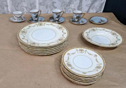 (13) Pieces Of Assorted Vintage Noritake Valdina #3854 Porcelain Dinnerware & Assorted Vintage Japanese Porcelain Teacups W/ Saucers
