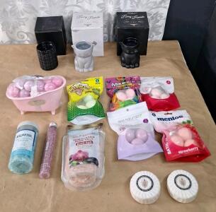 (3) Scented Candles & Assorted Bath Bombs & Salts