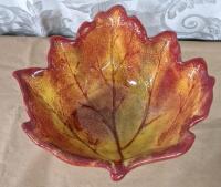 (1) Ceramic 11" Autumn Leaf Bowl, (1) Ceramic 11" Lily Pad Bowl & (1) 12" PartyLite Global Fusion Hurricane Mosaic Glass Candle Holder - 3