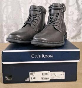 (1) Pair Of Club Room Men's Westin Lace-Up Ankle Boots In Gray, Size 10.5 M,