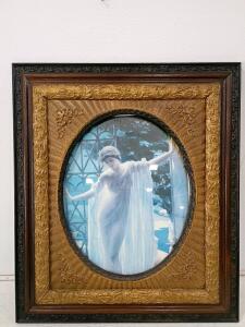 Victorian-Style Framed Oval Art Print &ndash; Ornate Gilt Wood, Classical Female Figure, 26.5"x30.5"