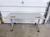 Flip-Top Training Table, 60"x24", Silver Frame, Laminate Top, Casters, Cable Cutouts - 2