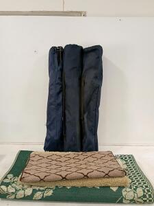 Folding Camping Chair Navy Blue + 8.5x8.5 ft Outdoor Rug, 2 Indoor Mats