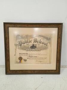 1919 Kankakee County Public School Diploma, Ornate Framed, Gold Seal, 23"x21" Display