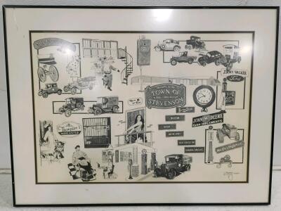 Framed Gordon Vias Signed Art Print &ndash; Town of Stevenson 1930s-40s Museum Scene, 24"x18" (2000)