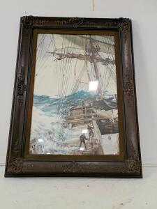 Vanguard Studios "Galleons at Sea" by Van Gaard, 1960s Oil on Canvas, 34" x 46"