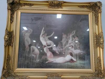 Large Ornate Framed Print of Classical Nude Figures, Approx 31.4"x38", Gilt Victorian Style Frame
