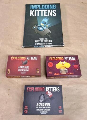 (3) Exploding Kittens Card Game Packs & (1) Imploding Kittens An Exploding Kittens Expansion Pack