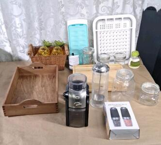 (1) Krups Coffee Grinder, (1) Pair Of Gravity Electric Salt & Pepper Mills & Assorted Glass Storage Containers &More