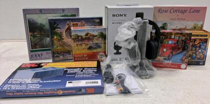 Sony WH-RF400 Wireless Over-Ear Headphones, 20hr Battery + 6 Boxed Art Jigsaw Puzzles (1000, 750, 500 pc)