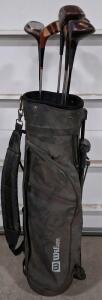 Vintage Daiwa, Augusta, Titleist Persimmon Woods Set &ndash; 1, 3, 5 Steel Shaft Fairway Clubs and Wilson Caddy