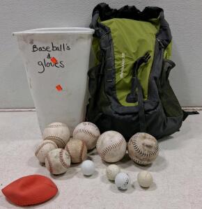 Mixed Sports Ball Lot with Montuso 38 Backpack and Small Trashcan