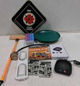 Vintage Four Roses Tray, Visbaga Mug Warmer, Mainstays Hooks, Assorted Household Items Lot (Turns On)