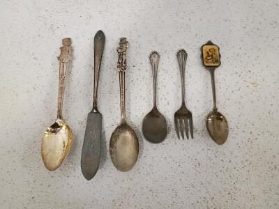 Vintage Character & Collectible Spoons, Forks, Knife: Betty Boop, Huckleberry Hound, Xmas 1982 and Assorted Vintage Glassware Set &ndash; Ice Bucket, Cordials, Mini Beer Mugs, &ldquo;Just a Swallow&rdquo; Shot