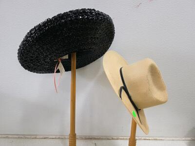 Leslie James French Room Black Wide-Brim Hat, Straw Cowboy Hat, Vintage Wigs, 1950s&ndash;80s