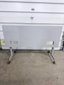 Flip-Top Training Table, 60"x24", Silver Frame, Laminate Top, Casters, Cable Cutouts