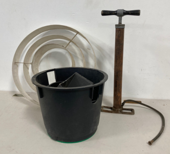 Vintage Air Pump And Flower Pot With Light Fixture