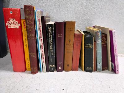 Vintage Mixed Book Lot (16 Titles) w/ Sterilite 18-Gallon Tote, Holy Bibles, DIY, Crafts