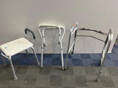 Shower Chair, Toilet Safety Rails, and Folding Walker with Wheels