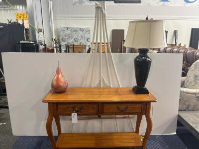 48" Traditional Wood Console Table with Drawers & Lower Shelf, Ornate Pulls, Paneled Design