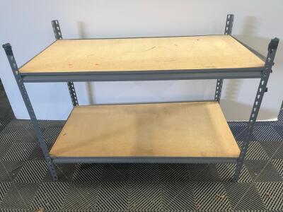 2-Shelf Heavy Duty Metal Utility Shelving, 48x24x36 in, Steel Frame, Wood Shelves, Grey