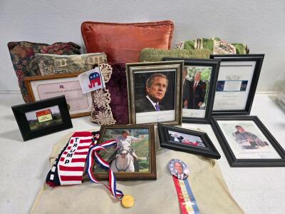 Republican Political Memorabilia Collection with Framed Photos & Decorative Pillows